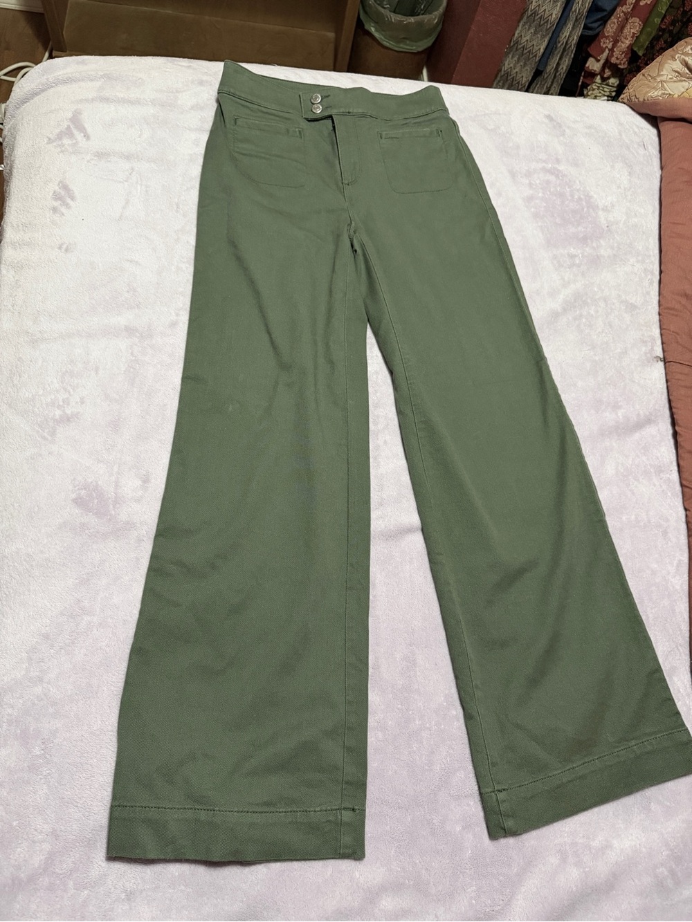 LOFT Sage Green Wide-Leg High-Rise Pants 0